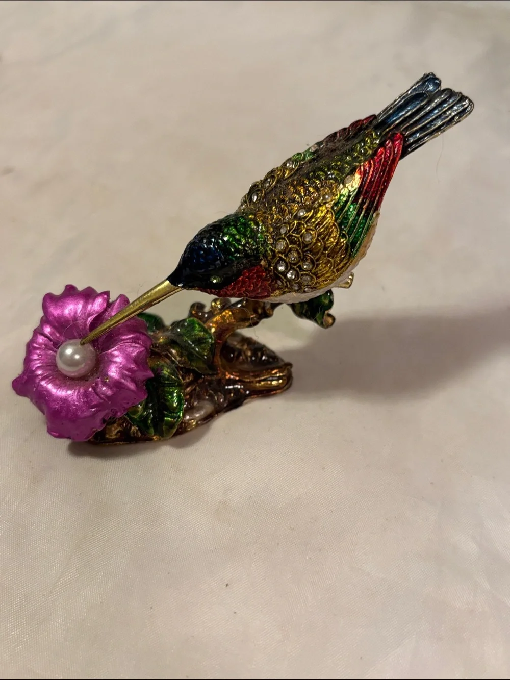 Enameled Rhinestone Colorful Hummingbird Decorative Trinket  - Multicolor